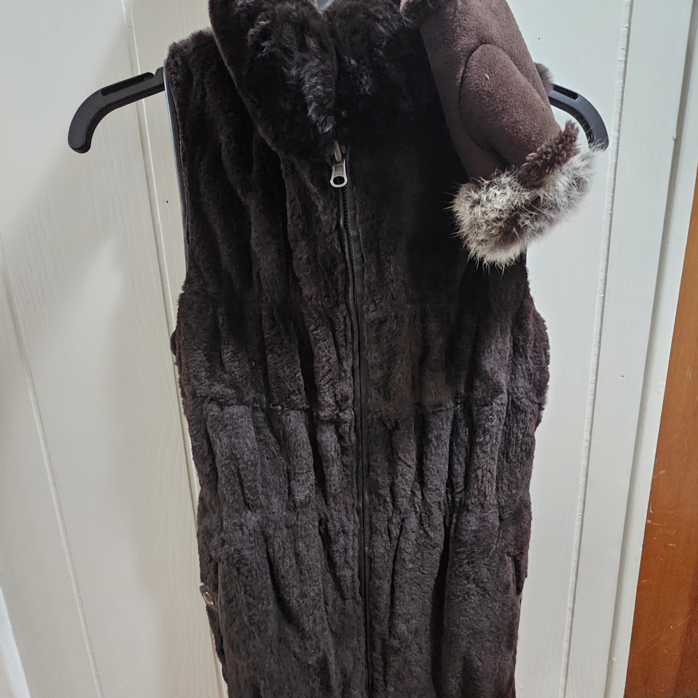 Brown Fur Vest with Hood